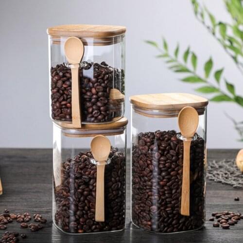 800-1200ml Sealed Jar Storage Tank With Spoon Condiment Coffee Bean Tank Kitchen Supplies Sugar Storage Bottle Tea Box Container