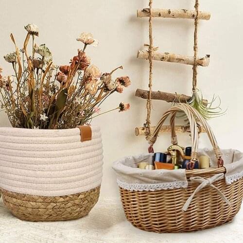 Hot 2 Packs Wall Hanging Baskets with Handle Storage Bins Woven Basket Organizer for Flower Plants Toys