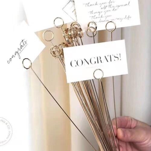 10pcs art card holder metal postcard clip flower shop special card gold-plated flower for party decoration