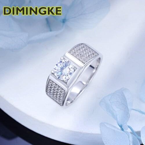 DIMINGKE S925 Silver 1CT D Moissanite Mens Ring Passed Diamond Test High Jewelry Wedding Party Wholesale