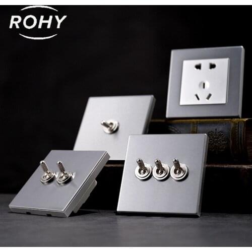 Wall Light 220V 1G2G3G4G Light Switch Toggle Switch Vintage Lever Stainless Steel panel 86 Concealed Metal Switch Panel