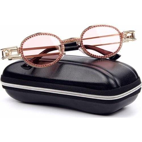 New Fashion Luxury Vintage Metal Oval Shaped Diamond Steampunk Women Shades Sunglasses AS018