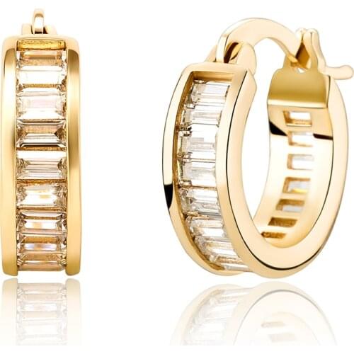 New Baguette Zircon Hoop Earrings Gold Plated Iced Out CZ Earrings Hip Hop Simple Fashion Jewelry Girls Gift