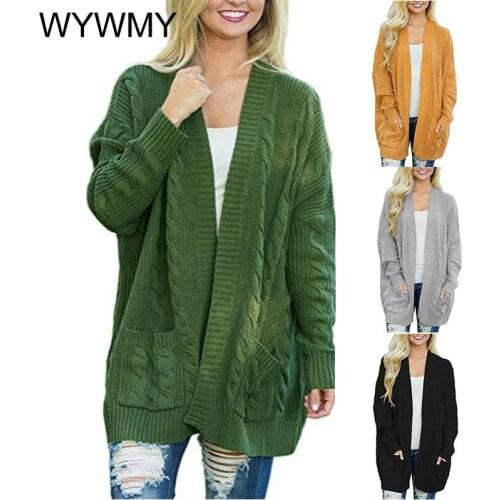 WYWMY Autumn Knitted Cardigan Sweater Women Long Coat with Double Pockets Oversized Sweaters Winter Clothes Overcoat Pull Femme