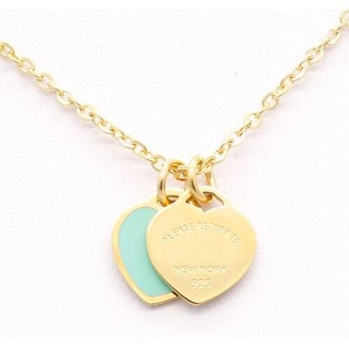 316L Heart pendant Necklace Heart New Pattern Gold jwelry for women Steel Enamel Pink Colour Double Short Women jingyang