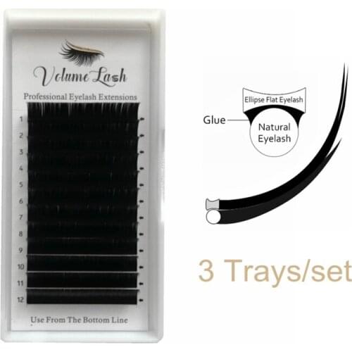 Ellipse Flat Eyelash Extension CC 0.15/0.20mm 3 Trays Individual Flat Eyelashes Matte Black Lasting Curl Lashes