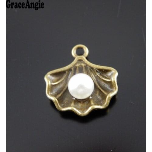 10PCS Mini Small Shell Charms Imitation Pearl Handmade Crafts Bronze Jewelry Making Pendant Finding Neckalce