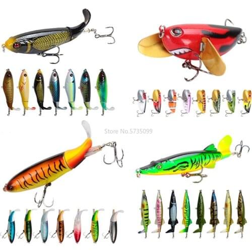 8PCS Whopper Popper Topwater Fishing Lure Artificial Bait Hard Plopper Soft Rotating Tail Fishing Tackle Geer Pesca