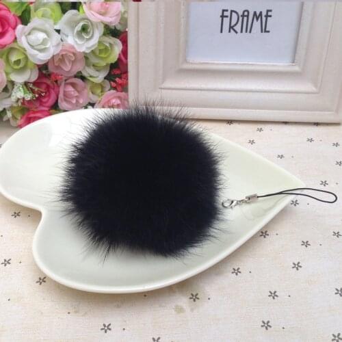 Fluffy 11 colors Rabbit Fur Pompom 8CM For Bags&Cars Charm With Rope Natural Fur Balls PomPoms Key Chain TWK069-black