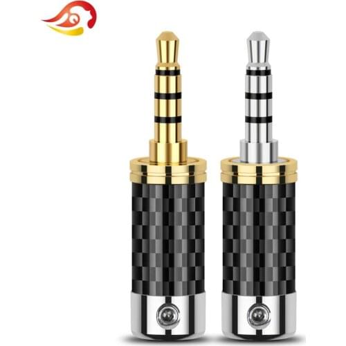 QYFANG 3.5mm 4 Pole Balanced Stereo Adapter Carbon Fiber Audio Jack Rhodium Plated Copper Earphone Plug Headphone Wire Connector