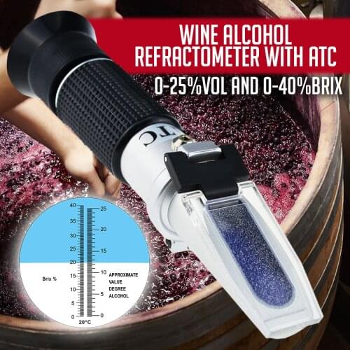 Grape Fruit Juice Alcohol Refractometer with ATC, Dual Scale 0-25% VOL 0-40% Brix, Handheld Optical Meter Tester for Winemakers