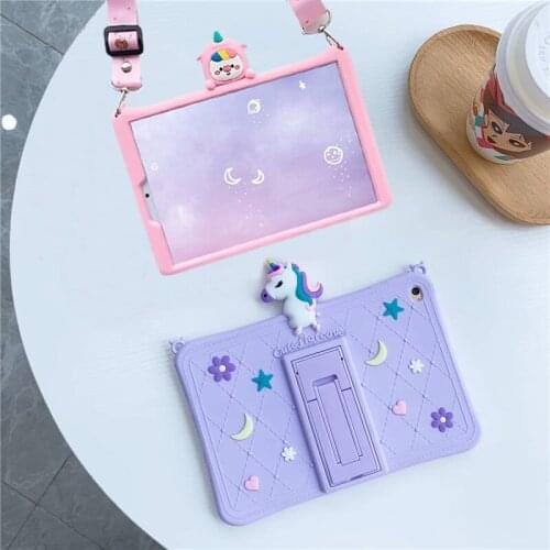 Cartoon Kids Case For IPad Mini 1 2 3 4 5 Air 2 Pro 9.7 Cover For IPad 9.7 2017 2018 5th 6th 7th Gen 10.2 Silicon Funda + Strap