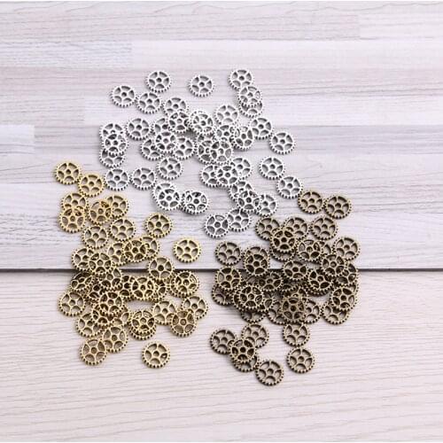 SWEET BELL 200 pcs 3 color Size 8mm Steampunk Charms mini Gear Pendant Antique bronze DIY Metal Jewelry Making