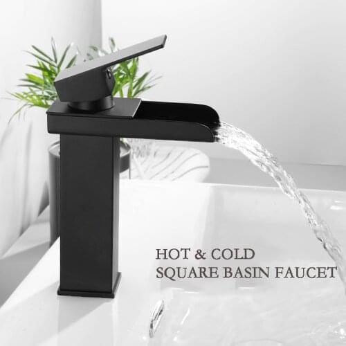 Basin Faucets Stainless Tap Modern Bathroom Sink Waterfall Faucets Mixer Taps Black Single Handle Hot Sales