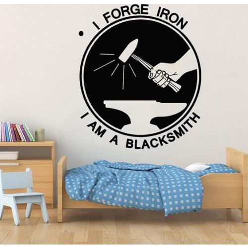 Smithy Wall Stickers Blacksmith Decal Metalwork Sticker Quote I Forge Iron Forging Home Decor Creative Bedroom Decor Hammer