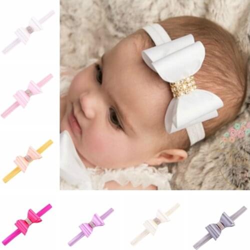 Yundfly Newborn Luxe PVC Bows With Rhinestone Elastic Baby Girls Headband Handmade Hard Bow Headbands Kids Hair Accessories