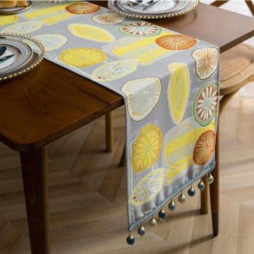 European Style Jacquard Yellow Lemon Embroidered Table Runner Home Fabric Living Room Tea Flag Home Decoration