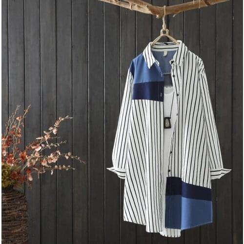 Long Jacket Shirt Women Striped Tops Spring Autumn New Loose Coat Streetwear Outerwear Casual Womens Tops And Blouses Jackets