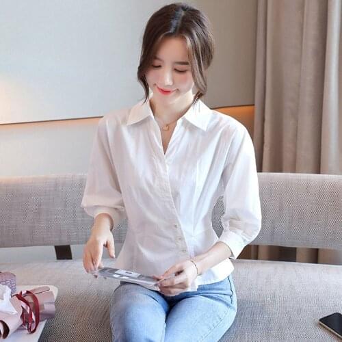 High Quality White Shirt Women Spring Summer 2021 Three Quarter Sleeve Elegant Short Tops And Blouses Womens New Arrival