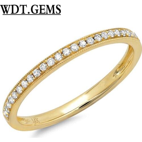 Womens 0.12CT 10K Yellow Gold Round Diamond Ring Beaded Milgrain Band