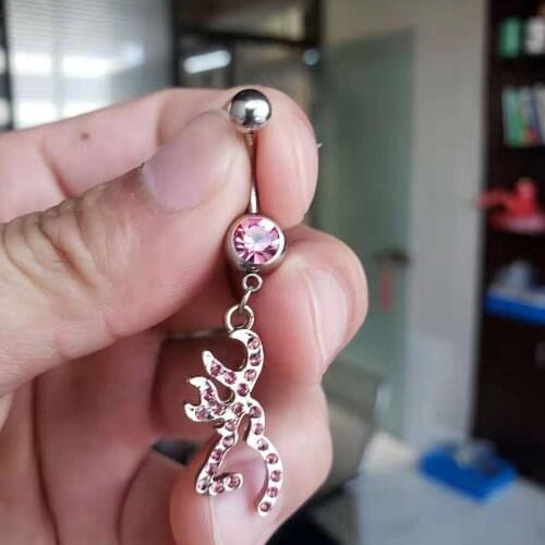 1pc Deer Head Belly Button Ring for Women 14g Sexy Surgical Steel Crystal Rhinestone Navel Piercing Ombligo 5/8mm Ball Nombril