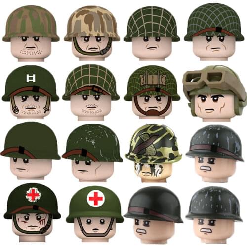 WW2 Military Printed Hats Building Blocks Army Helmets Camo MOC Soldiers Helmets Accessries Bricks German Caps for Children C170