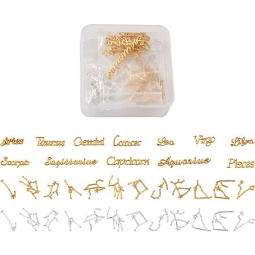12 Constellations Alloy Cabochons UV Resin Filling Materilal Platinum Color and Golden For DIY Epoxy Resin Making Jewelry