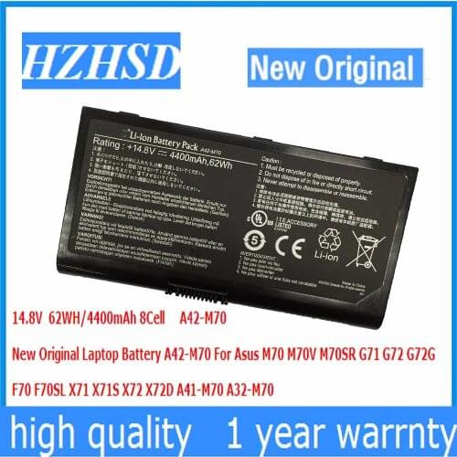 14.8V 62WH/4400mAh 8Cell New Original A42-M70 Laptop Battery For Asus M70 M70V M70SR G71 G72 G72G F70 F70SL A41-M70 A32-M70