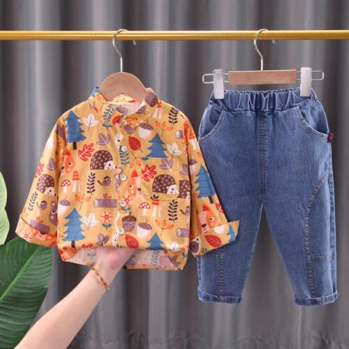 Autumn Baby Boys Fashion Cartoon Clothing Kid Suits Full Printe Animals Shirt Pants 2pcs/Set Children Clothes Set 1 2 3 4 Years