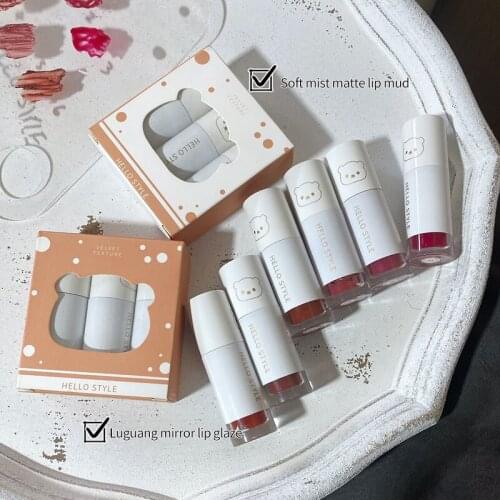 3pcs HELLO STYLE Lip Glaze Set Cigarette Tube Lipstick Moisturize Waterproof Long-lasting Colorful Glazed Mirror Water Lip Glaze