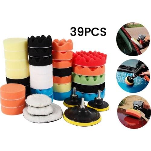 39pcs Car Polishing Sponge Pads Kit Foam Drill Polishing Pad Buffer Kit 33pcs Buffing Machine Wax Pads For Removes Scratches