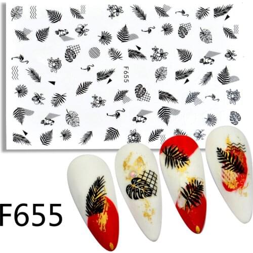 3D nail art sticker maple leaves black white colors ice cream fruit geometric nail art adhesive FW069