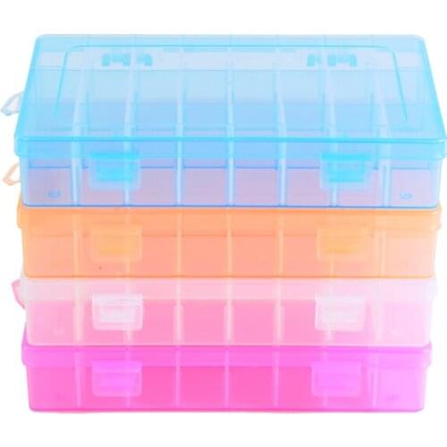 4 Colors Clear Plastic 24 Compartment desk Jewelry Display Storage Box Case Organizer Holder Beads Rhinestone Nail Art Tools
