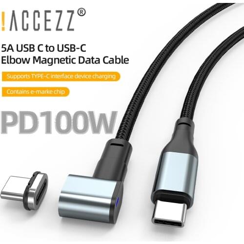 !ACCEZZ Elbow 100W Magnetic Cable Type C to USB C Data Cord 10Gbps PD 5A Magnet Fast Charging for MacBook Redmi Huawei Samsung