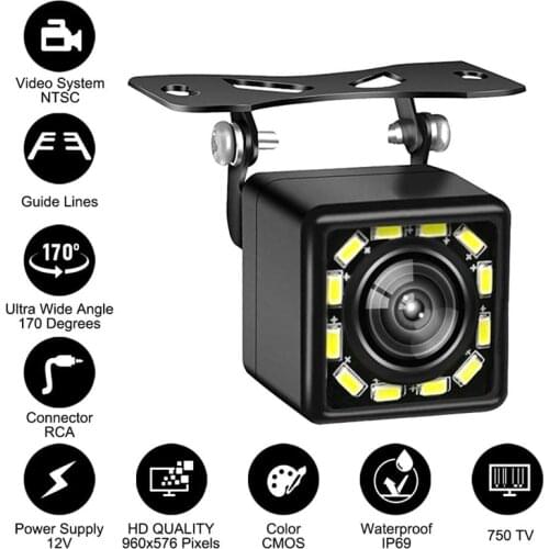 170 degree HD CMOS Car Rear View Reverse Backup Camera 12 LED Waterproof Night Vision Universal Backup Parking Camera