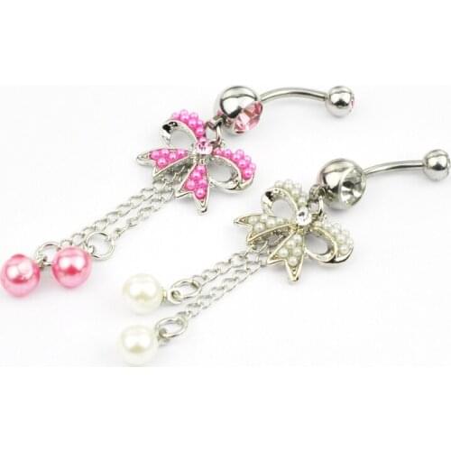 Butterfly Shape Stainless Steel Belly Button Ring Imitation Pearl Body Piercing Jewelry Women Fashion Accessories Gift