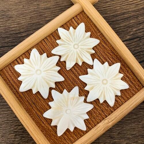 2PCS Natural Mother of Pearl Seashell Beads Charms Flower Carved MOP for DIY Jewelry Findings Making Pendant Brooch Accessories