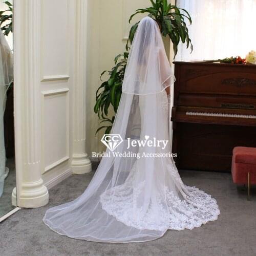 CC Hair Veil for Women Wedding Accessories Bridal Veils 3.25 Meters Long 2 Layer Soft White Ivory Marry Cathedral Hairwear V690