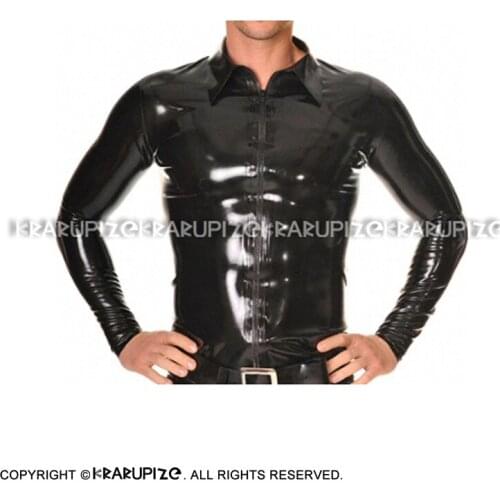 Black Sexy Latex Jacket With Zipper At Front Long Sleeves Turn Down Collar Rubber Coat Top YF-0185