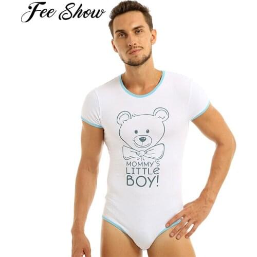Gay Men Sexy Naughty One Piece Lingerie Bodysuit Press Open Crotch Costumes Short Sleeves Crossdresser Dress Cute Romper Pajamas