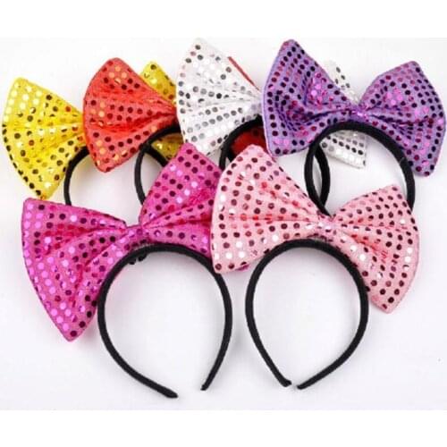 Halloween Christmas LED Flash light Sequin Bow Hair Clip HeadBand Light Up Toy Emitting Hairpin LX2368