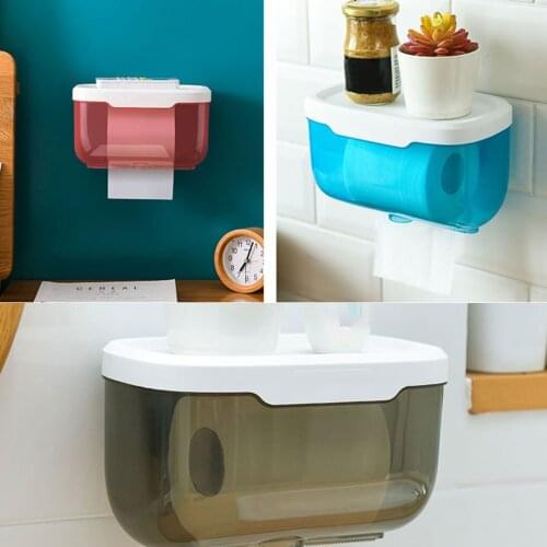 Tissue Box Waterproof Paper Roll Holder Wall Mounted Toilet Storage Case Bathroom Clear Shelf