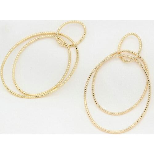 4PCS 14K Gold Color Brass Round Circle Earrings Connector Charms Jewelry Making Supplies Findings Accessories