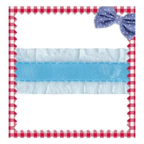 1-1/2",(38mm) RUFFLE EDGE Sheer organza Blue Topaz RIBBONS - hair ornament DIY craft