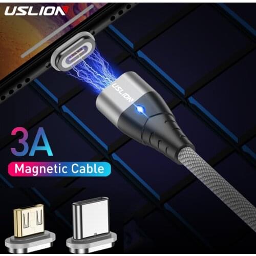 USLION 3A Magnetic USB Cable For Type C Magnet Charger Data Fast Charging Charge Micro USB Cable For Samsung Xiaomi Phone Cables