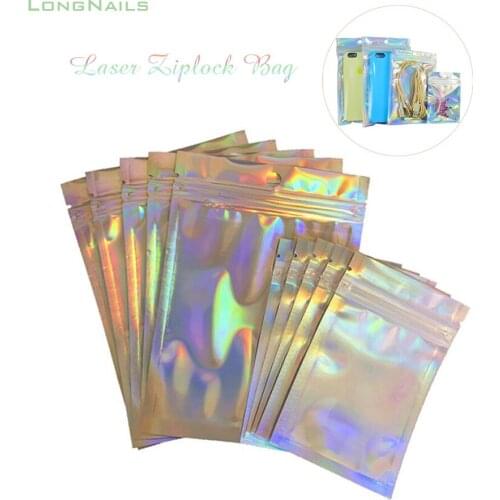 10pc Laser Mylar Bags Storage Zip-lock Reusable 2.36-7.87inch Packaging Container Self-Seal Holographic Resealable Baggie 6-20cm