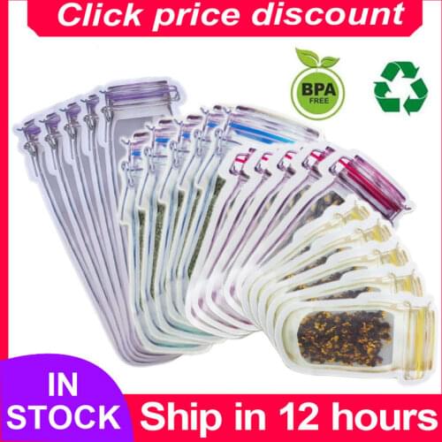 Reusable Mason Jar Bottles Bags Food Snack Bag Kitchen Organizer Nuts Candy Cookies Seal Bag Mason Jar Bottles Zipper Lock Bags
