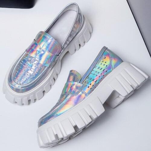 Womens genuine cow leather thick sole platform flats loafers leisure soft comfortable punk moccasins daily sneakers shoes women