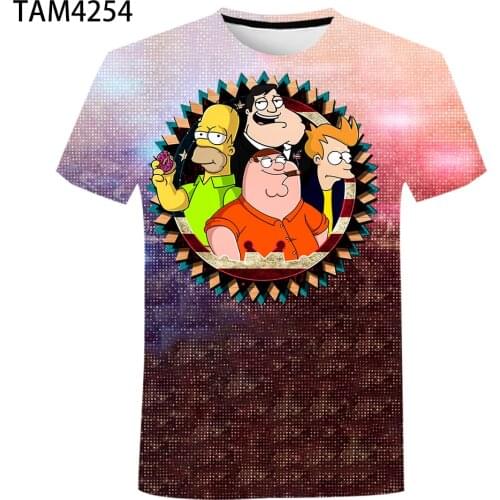 2021 New Cartoon Mens T-Shirt Summer Casual Top 3D Printing American Style Fashion Round Neck Shirt Oversize Street Style