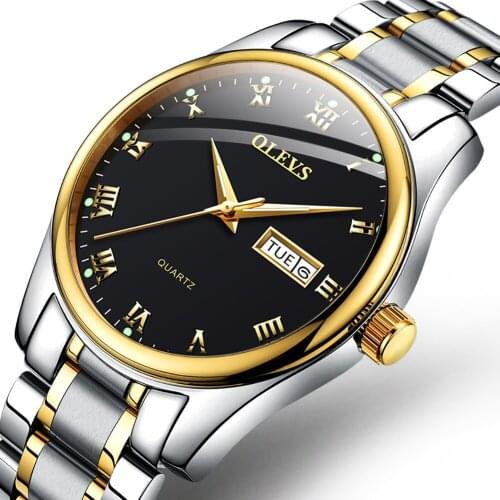 OLEVS Classic Watches for Men Analog Quartz Watch Leather Rugged Wrist Watch Watches Roman Numeral Unique Calendar Date Business